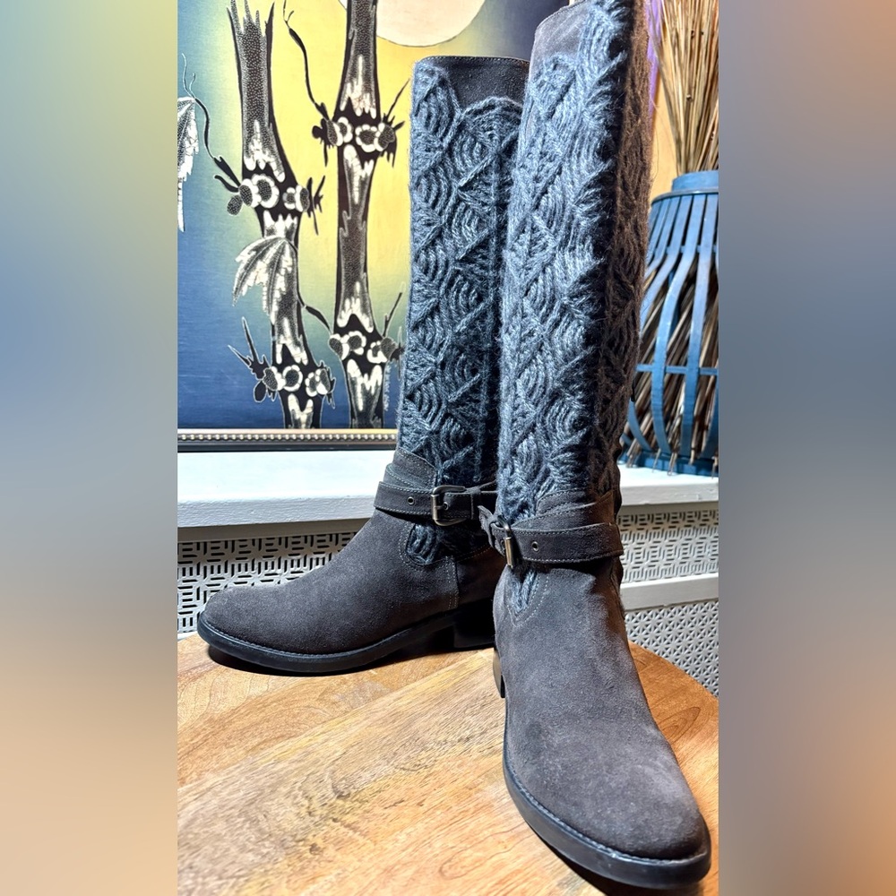 Napoleoni Suede Knee High Boots Grey Made In Italy Women's Size EU 36 / US 5.5